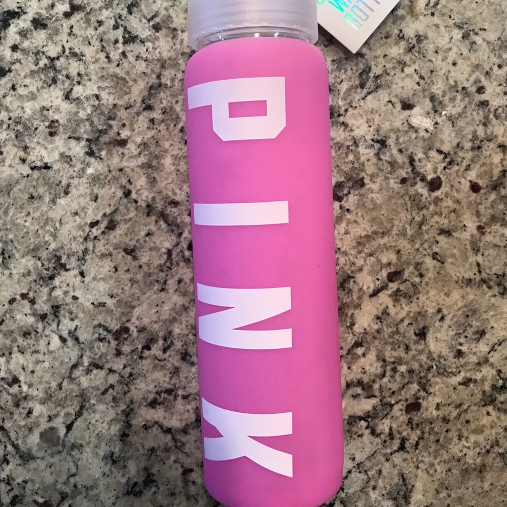 VS pink glass water bottle